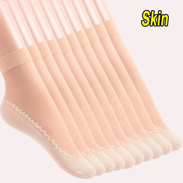 1/10 çift ipek kadife ayak bileği kısa Elastic elastik dantel çorap kadınlar şeffaf ultra ince kadın örgü kaymaz alt ekleme çorap