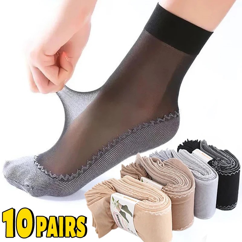 1/10 çift ipek kadife ayak bileği kısa Elastic elastik dantel çorap kadınlar şeffaf ultra ince kadın örgü kaymaz alt ekleme çorap