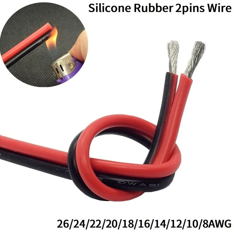 1/10M bakır tel silikon kauçuk kablo süper yumuşak 8 10 14 16 18 20 22 24 26 AWG 2Pins esnek DIY LED lamba bağlayıcı siyah kırmızı