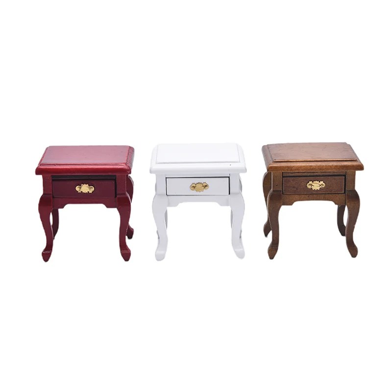 1 adet 1/12 Dollhouse minyatür mobilya ahşap başucu çekmece masa komidin dolabı