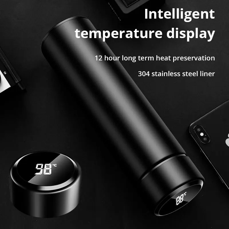 1 adet 500ML akıllı yalıtım paslanmaz çelik renkli fincan Mini termos bardak su şişesi Led dijital sıcaklık göstergesi termos - Görsel 4