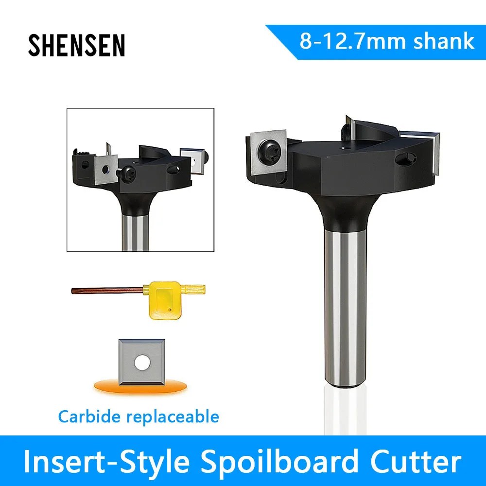 1 adet 8 12 12.7mm CNC yüzey yönlendirici Bit Insert-Style Spoilboard yüz parmak freze çakısı tipi planya planya Bit için ahşap aracı