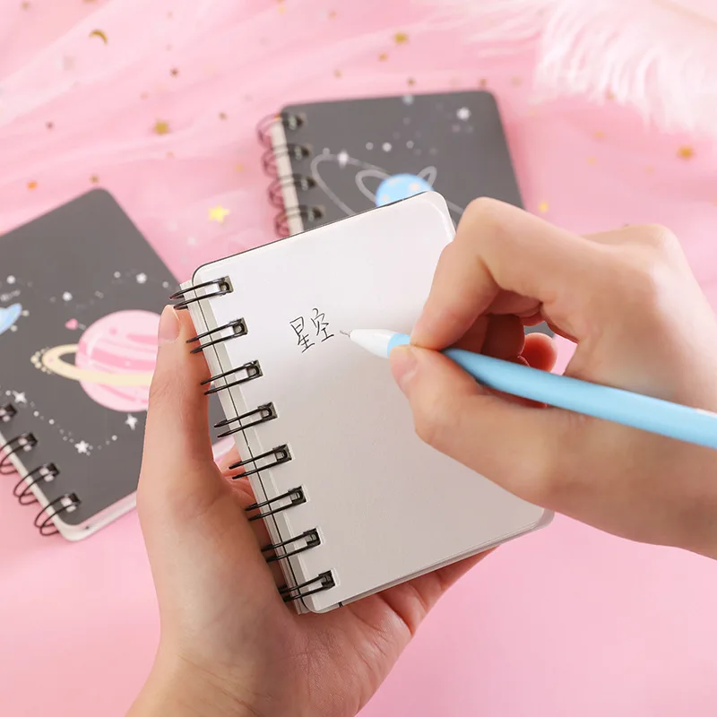 1 adet A7 rüya gezegen sevimli Mini taşınabilir bobin not defteri günlüğü kitap egzersiz kitabı Escolar Papelaria okul ofis kaynağı