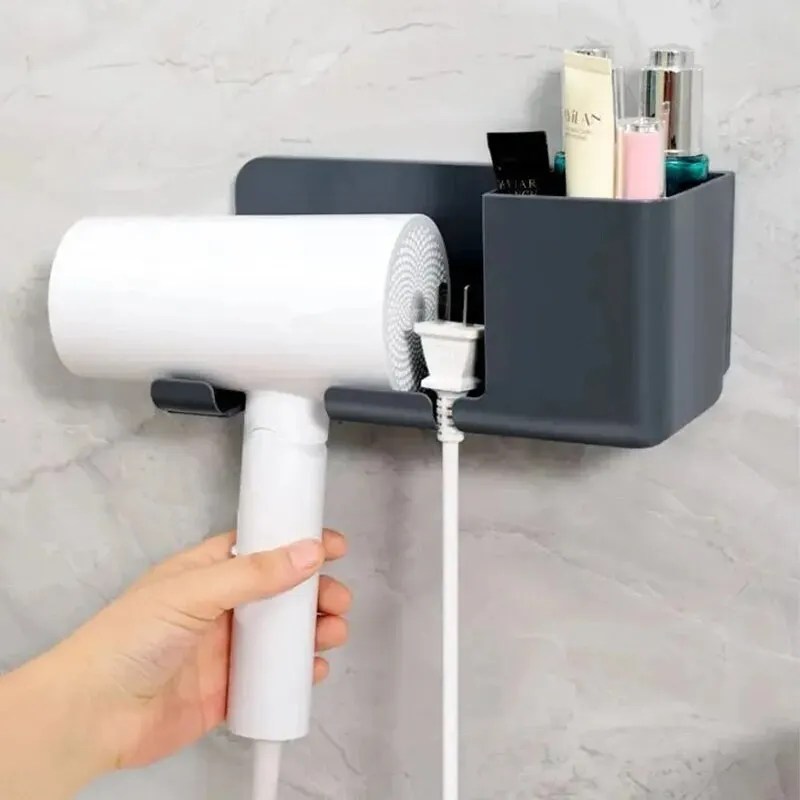1 adet saç kurutma makinesi depolama raf olmayan delme banyo duvara monte - Görsel 2