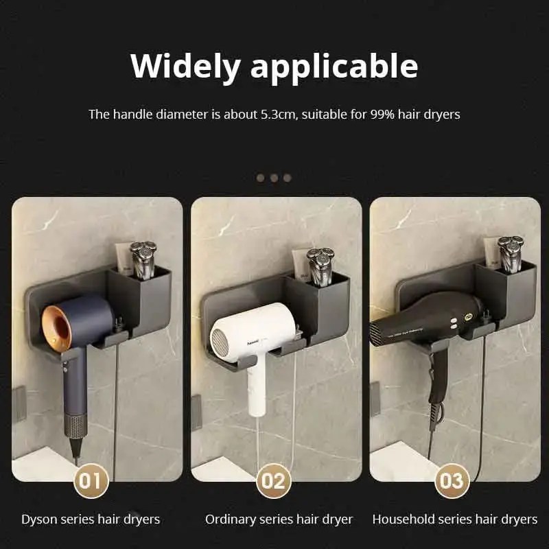 1 adet saç kurutma makinesi depolama raf olmayan delme banyo duvara monte - Görsel 5