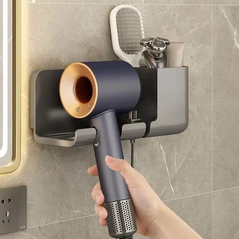 1 adet saç kurutma makinesi depolama raf olmayan delme banyo duvara monte - Görsel 1