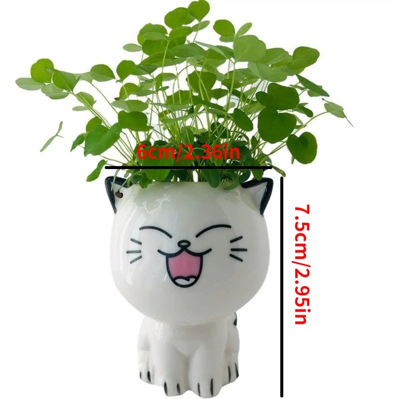 1 adet seramik saksı Mini kedi karikatür sevimli saksı bitki masaüstü kedi saksı DIY masa süslemeleri bilim eğitim okul hediyeler - Görsel 4