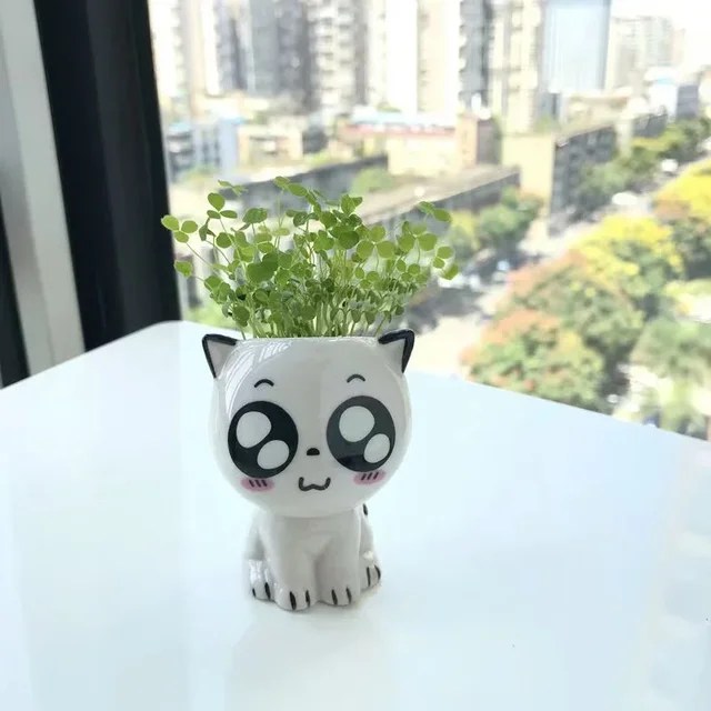 1 adet seramik saksı Mini kedi karikatür sevimli saksı bitki masaüstü kedi saksı DIY masa süslemeleri bilim eğitim okul hediyeler - Görsel 7