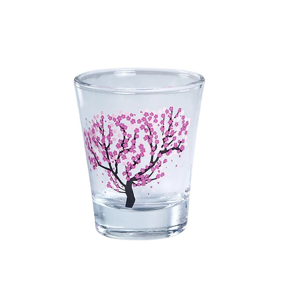 1 parça küçük 2oz kiraz çiçeği Sakura soğuk renk değiştirme Shot cam ruhları cam bardak - Görsel 4