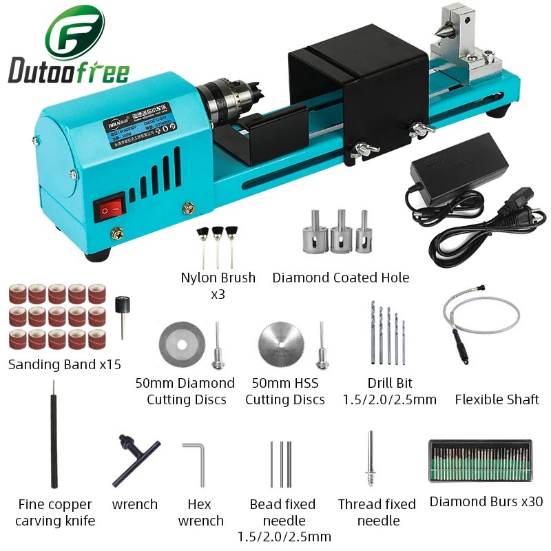 1 takım 150W Mini ahşap torna makinesi hız ayarlanabilir döner aracı buda inci torna taşlama parlatma DIY doğrama aracı 12V/24V