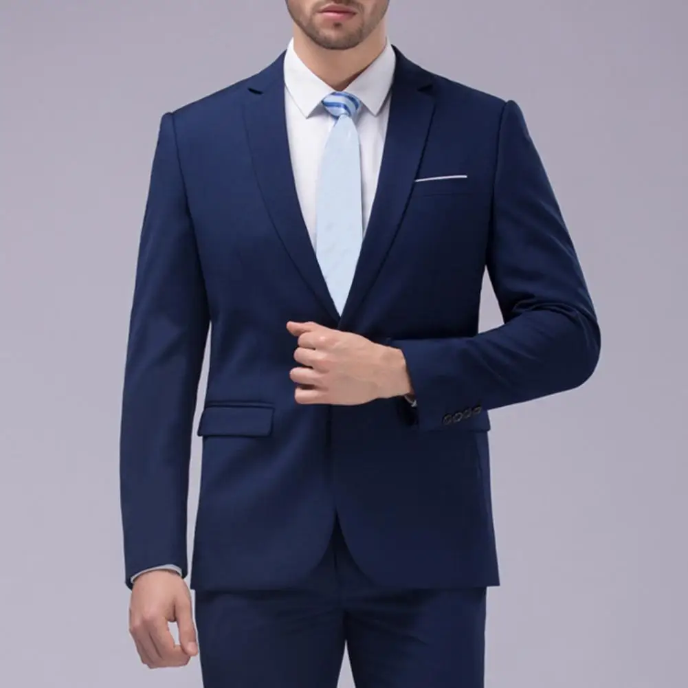 1 takım şık damat takım elbise uzun kollu süper yumuşak erkekler Suit Set saf renk iki düğme Blazer pantolon