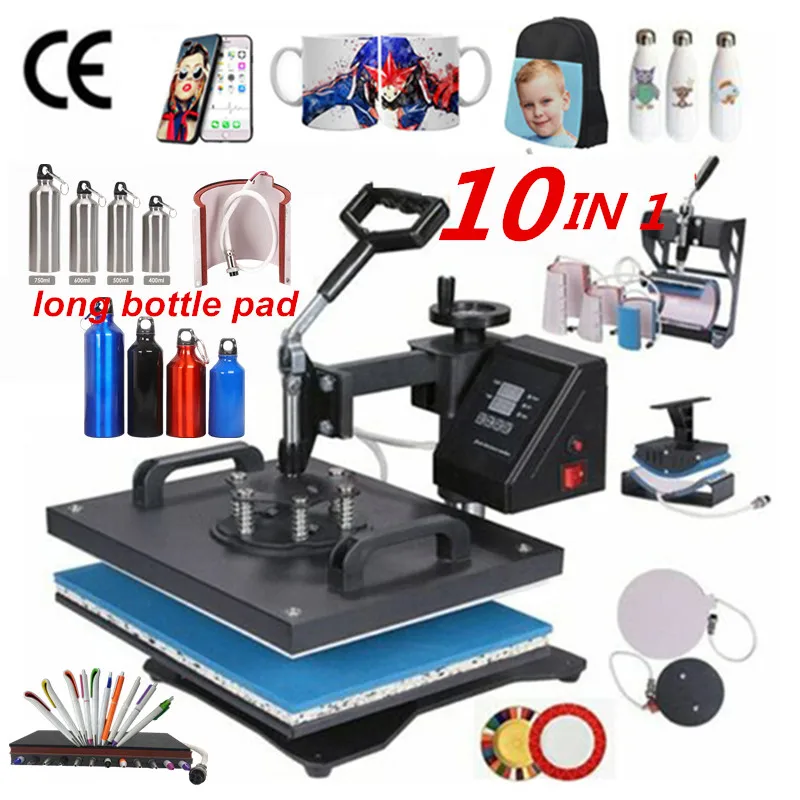 10 In 1 Combo süblimasyon ısı basın makinesi T Shirt ısı transferi yazıcı plaka/kupa/kalem/kap/telefon kılıfı/şişe