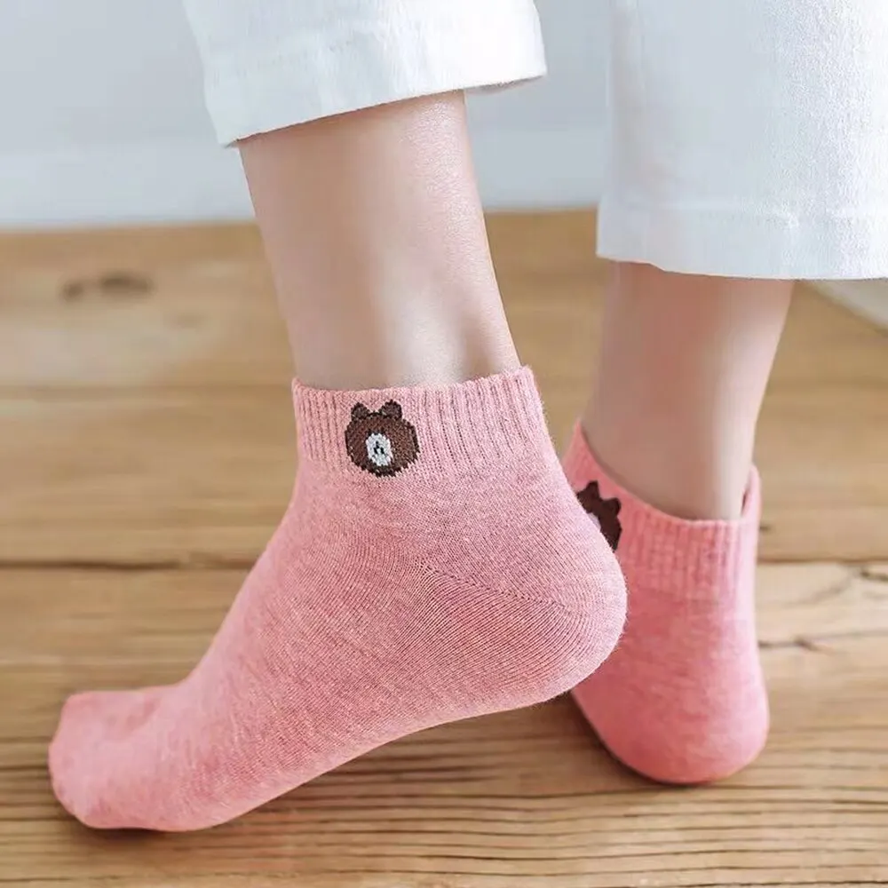 10 Pairs kadınlar düşük tüp çorap Set sevimli ayı desen moda nefes kadın rahat tarzı rahat çorap için