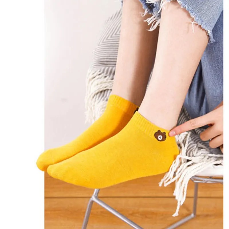 10 Pairs kadınlar düşük tüp çorap Set sevimli ayı desen moda nefes kadın rahat tarzı rahat çorap için - Görsel 3
