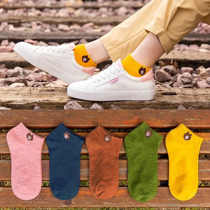 10 Pairs kadınlar düşük tüp çorap Set sevimli ayı desen moda nefes kadın rahat tarzı rahat çorap için