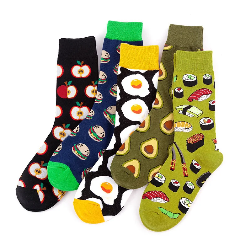 10 adet = 5 Pairs nötr serin komik Hiphop rahat Pastel paketi uzun tüp Set erkekler moda baskı Harajuku pamuk spor koşu çorap