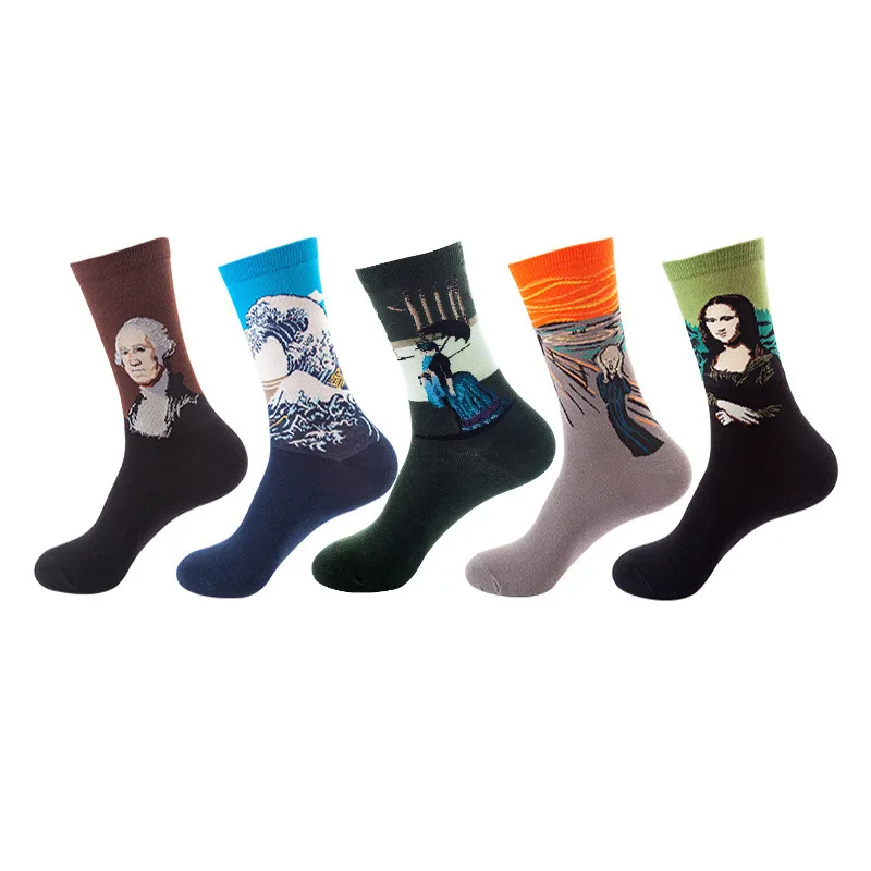 10 adet = 5 Pairs nötr serin komik Hiphop rahat Pastel paketi uzun tüp Set erkekler moda baskı Harajuku pamuk spor koşu çorap