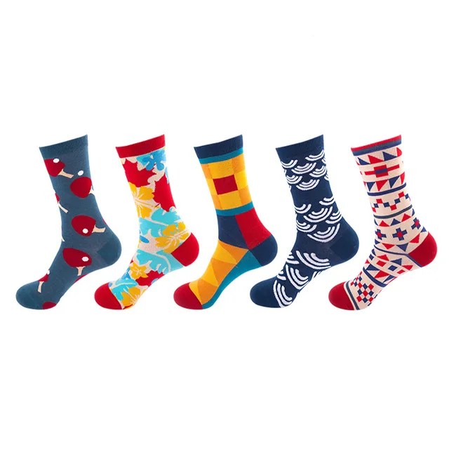 10 adet = 5 Pairs nötr serin komik Hiphop rahat Pastel paketi uzun tüp Set erkekler moda baskı Harajuku pamuk spor koşu çorap - Görsel 8