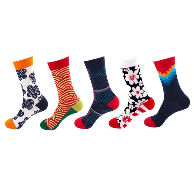 10 adet = 5 Pairs nötr serin komik Hiphop rahat Pastel paketi uzun tüp Set erkekler moda baskı Harajuku pamuk spor koşu çorap - Görsel 9