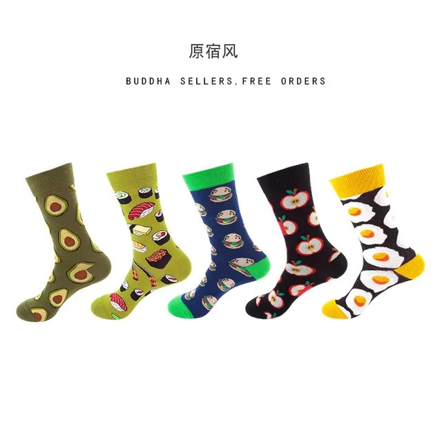 10 adet = 5 Pairs nötr serin komik Hiphop rahat Pastel paketi uzun tüp Set erkekler moda baskı Harajuku pamuk spor koşu çorap - Görsel 14