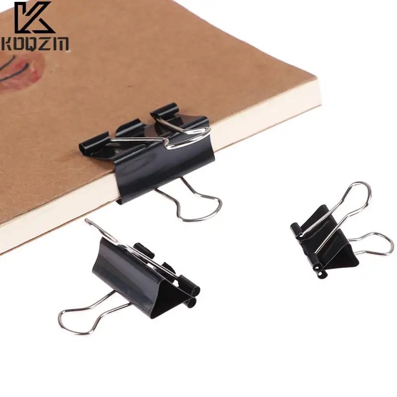10 adet siyah Metal klasör klipsleri notlar mektup kağıt klip ofis malzemeleri bağlama sabitleme klipleri 15/19/25/32mm