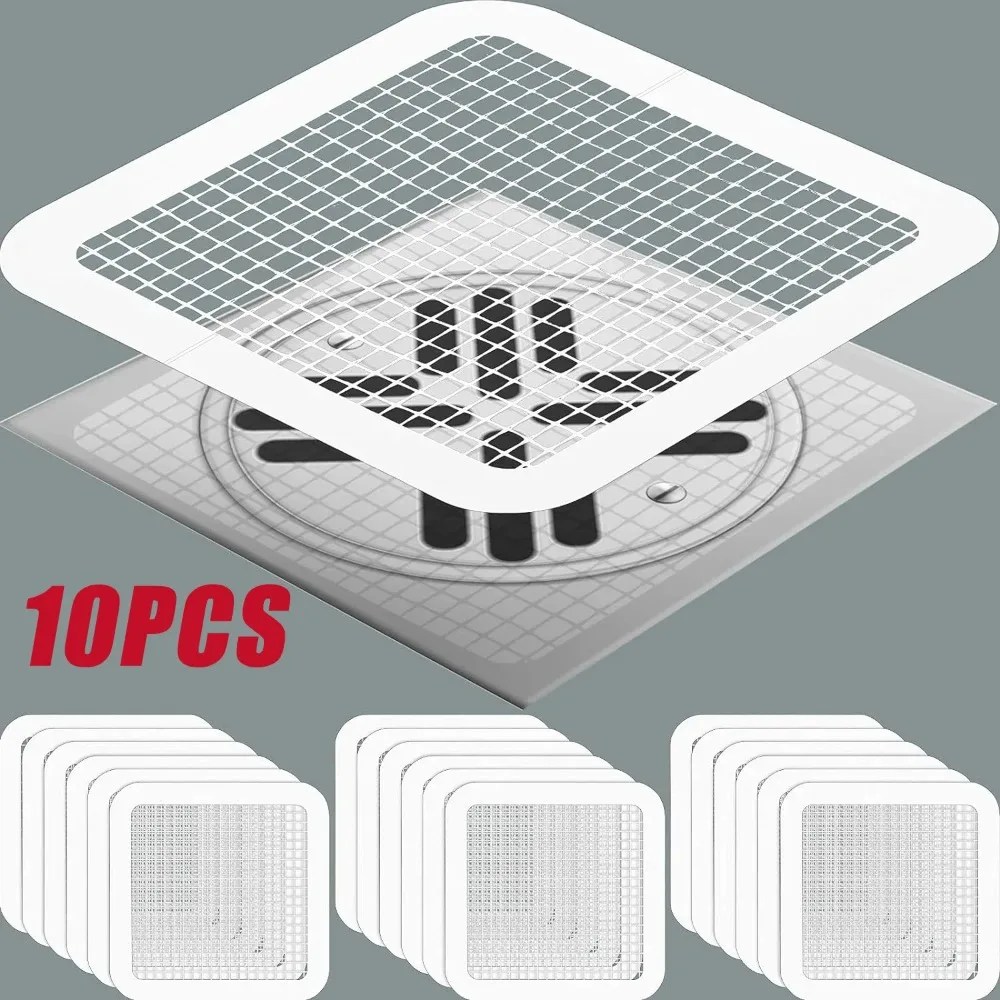 10 adet tek kullanımlık duş zemin drenaj Sticker saç Catcher tahliye tapası filtre kapak küvetler örgü mutfak banyo aksesuarları