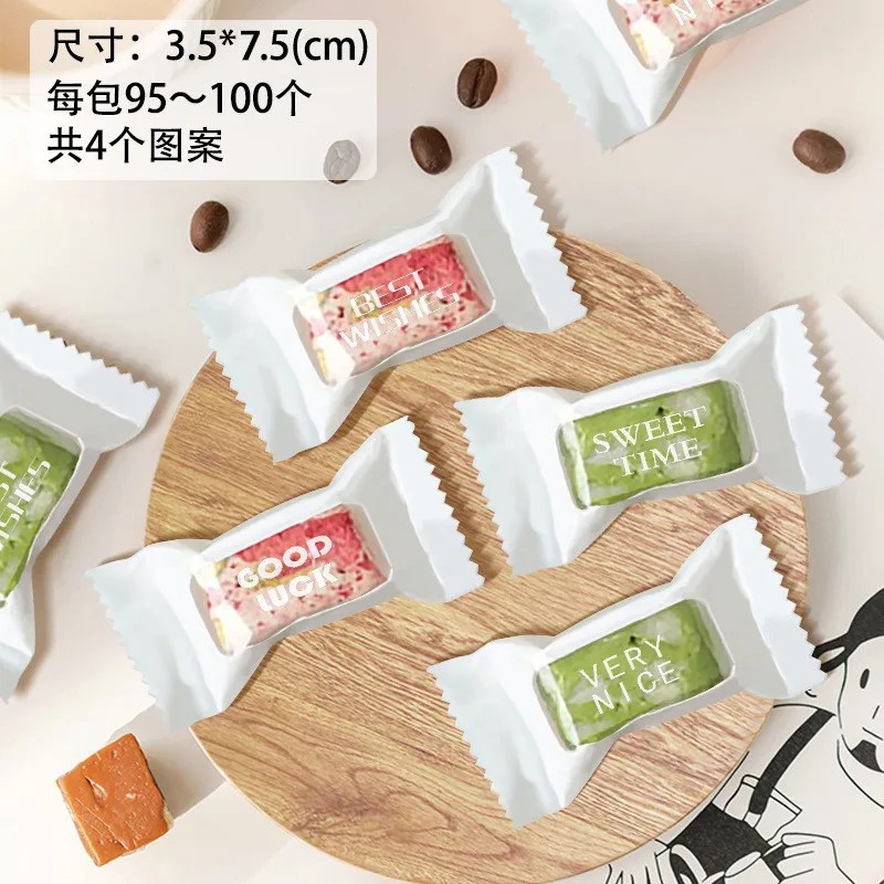 100 adet 3.5x7.5cm Mini Toffee şeker paketleme kahve badem nuga jelatin macun şeffaf makinesi mühürlü çanta