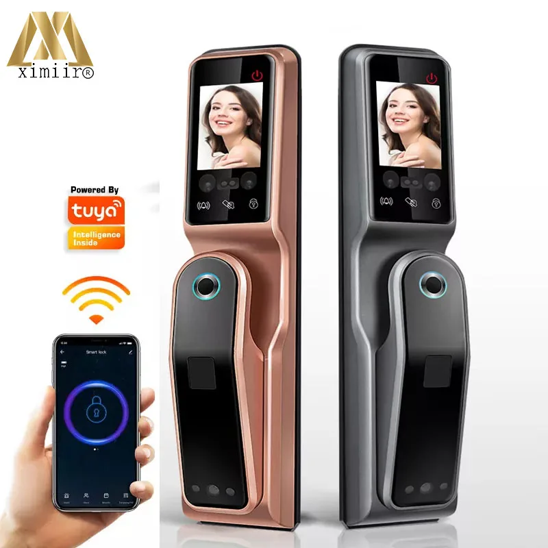 100 yüz TUYA WIFI uzaktan kamera parmak izi avuç içi baskı Swip kart şifre anahtarı ile 3D yüz tanıma akıllı kapı kilidi