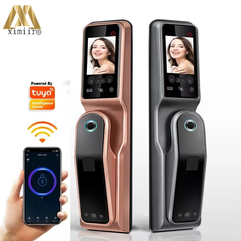 100 yüz TUYA WIFI uzaktan kamera parmak izi avuç içi baskı Swip kart şifre anahtarı ile 3D yüz tanıma akıllı kapı kilidi