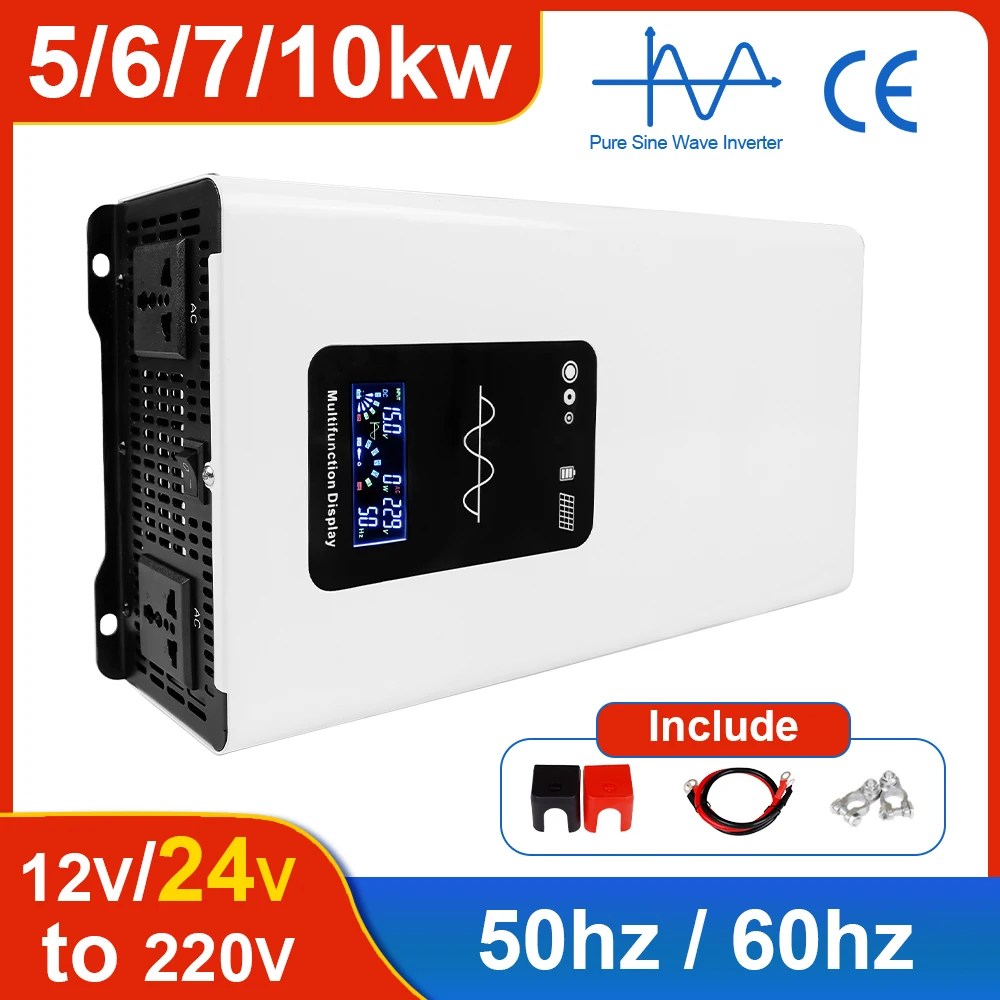 10KW 7kw 6kw 5kw invertör 12v 24V 220V saf sinüs 5000W 6000W 7000W DC AC taşınabilir şarj güneş şebekeden bağımsız güç çeviriciler