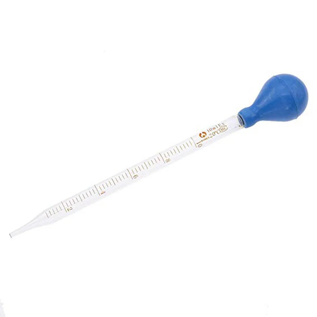 10ml cam ölçekli çizgi damlalık Pipet okul laboratuvarı damlalık bırakarak Pipet mavi kauçuk kafa pipetleyiciler - Görsel 3