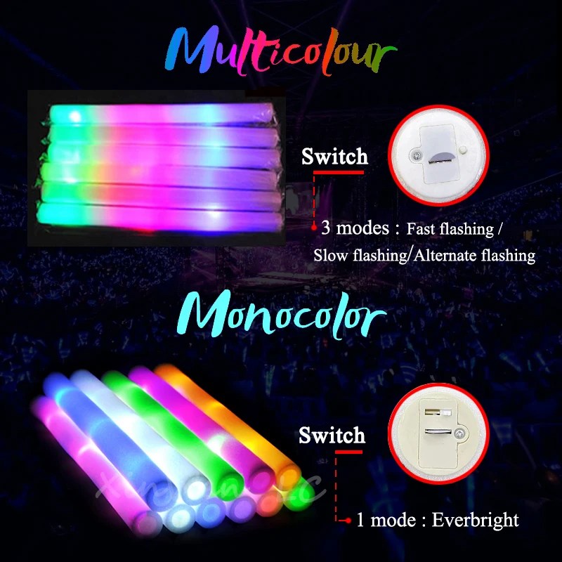12/15/30/60 adet toplu renkli LED parlayan çubuklar RGB LED Glow köpük sopa Cheer tüp koyu ışık doğum günü düğün parti malzemeleri - Görsel 5