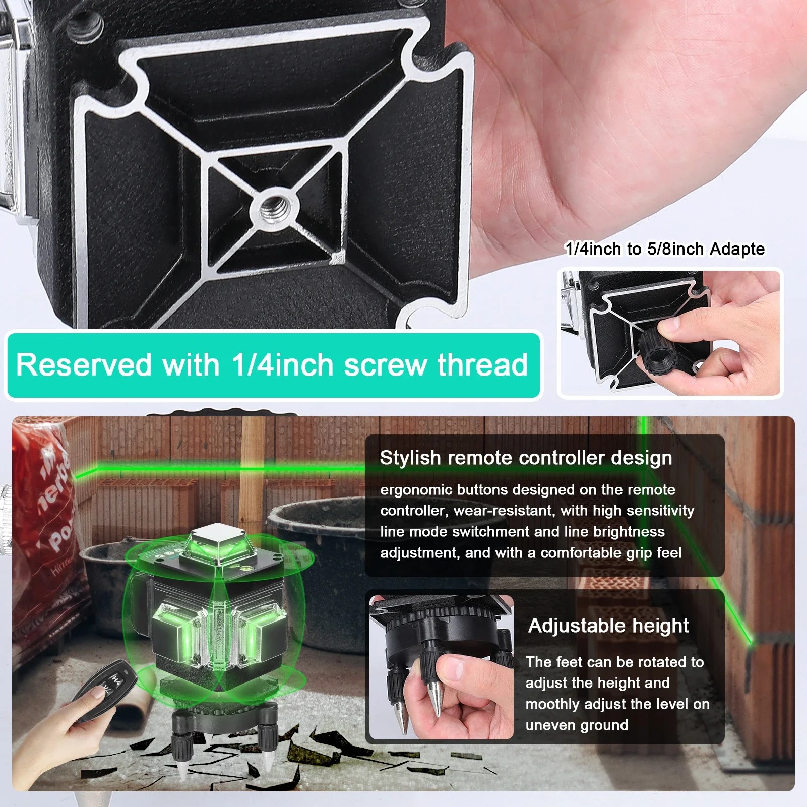 12/16 satır lazer seviyesi 3 ° kendinden tesviye makinesi şarj edilebilir pil tesviye aracı zemin duvar Sticker ile 1.2m Tripod standı - Görsel 3