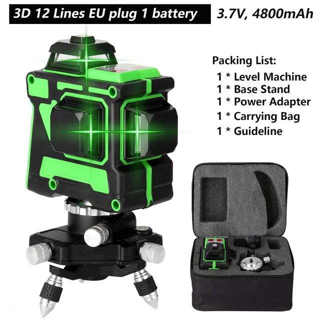 12/16 satır lazer seviyesi 3 ° kendinden tesviye makinesi şarj edilebilir pil tesviye aracı zemin duvar Sticker ile 1.2m Tripod standı