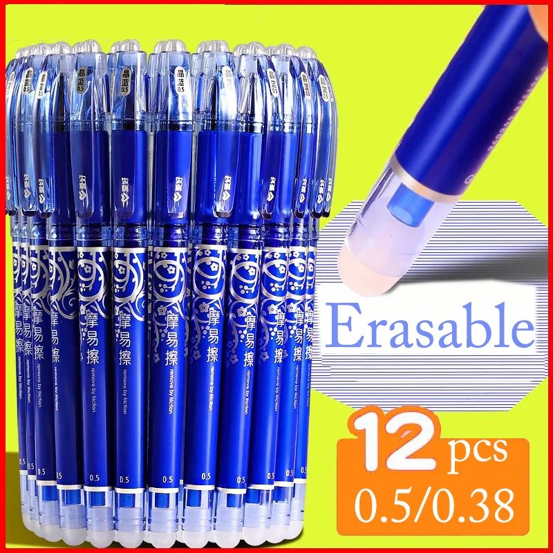 12 adet silinebilir jel kalem mavi siyah kırmızı mürekkep 0.5 0.38mm yıkanabilir kolu tükenmez kalem iğne ucu çubuk öğrenci yazma kroki için