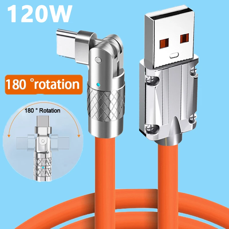 120W 6A hızlı şarj tipi C kablo rotasyon dirsek kablosu için oyun için Xiaomi Samsung telefon şarj sıvı silikon USBC veri kablosu