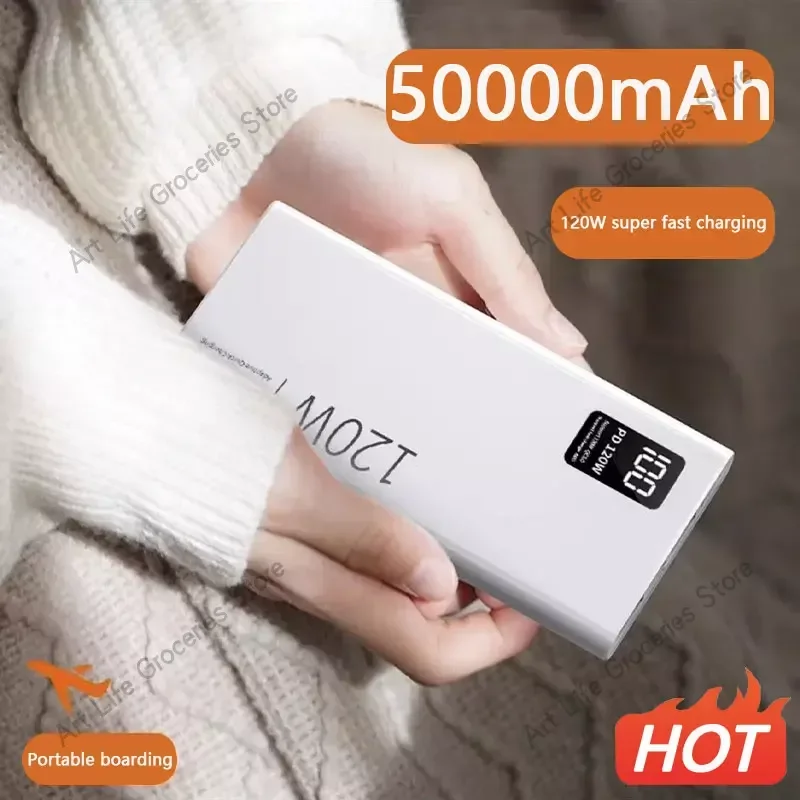120W yüksek kapasiteli güç banka 50000mAh hızlı şarj Powerbank taşınabilir pil şarj iPhone Samsung Huawei