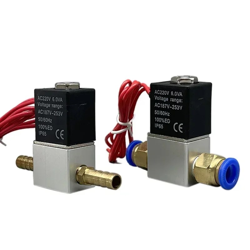12V 24V 220V pnömatik elektrik Solenoid vana 2 pozisyon 2 Port normalde kapalı hava manyetik vana 6mm 8mm hortum diken bağlantısı