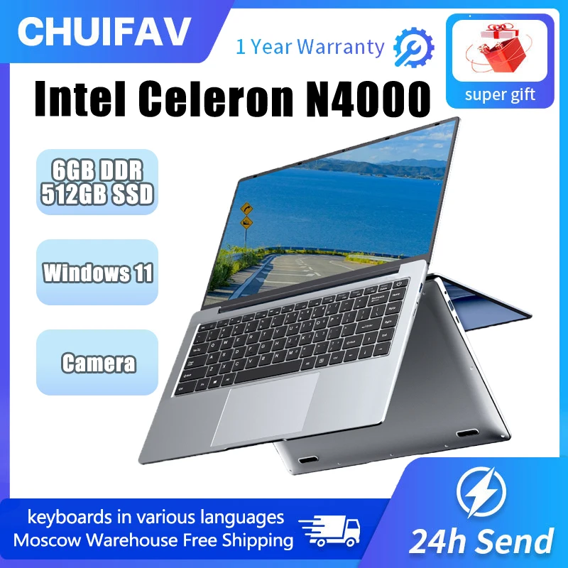 14.1 ”inç dizüstü bilgisayarlar Intel Celeron N4000 dizüstü 6GB RAM 512GB SSD Windows 11 destek TF kart soketi taşınabilir bilgisayarlar