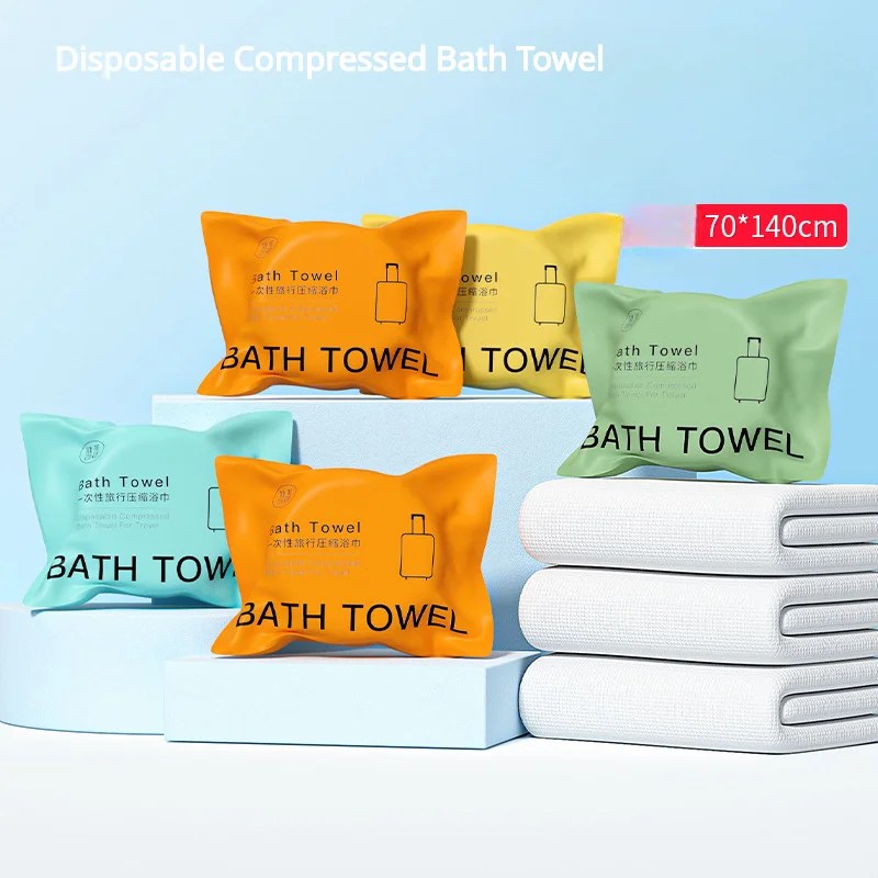 140cm sıkıştırılmış banyo havluları kalınlaşmış tek kullanımlık, taşınabilir dokunmamış pamuk banyo havluları banyo havluları toptan