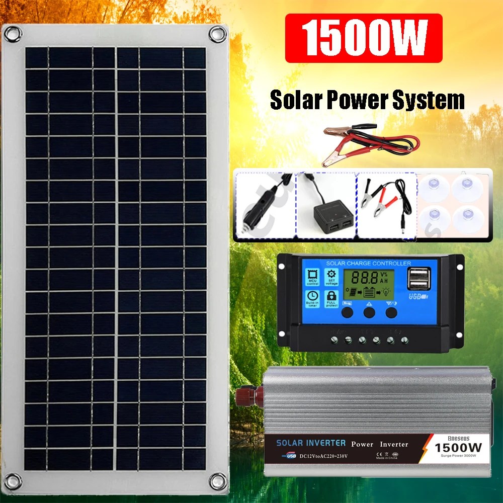 1500W güneş paneli sistemi 12V güneş pili 60A denetleyici güneş paneli kiti mobil karavan karavan aile kamp açık pil