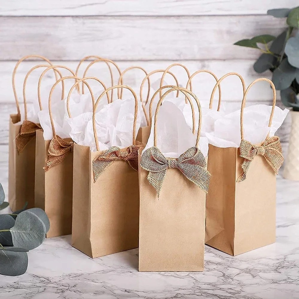 15x8x28cm kağıt torbalar Kraft çanta, katı renk hediye keseleri doğum günü partisi için kolları ile zanaat bakkal perakende alışveriş iş - Görsel 2