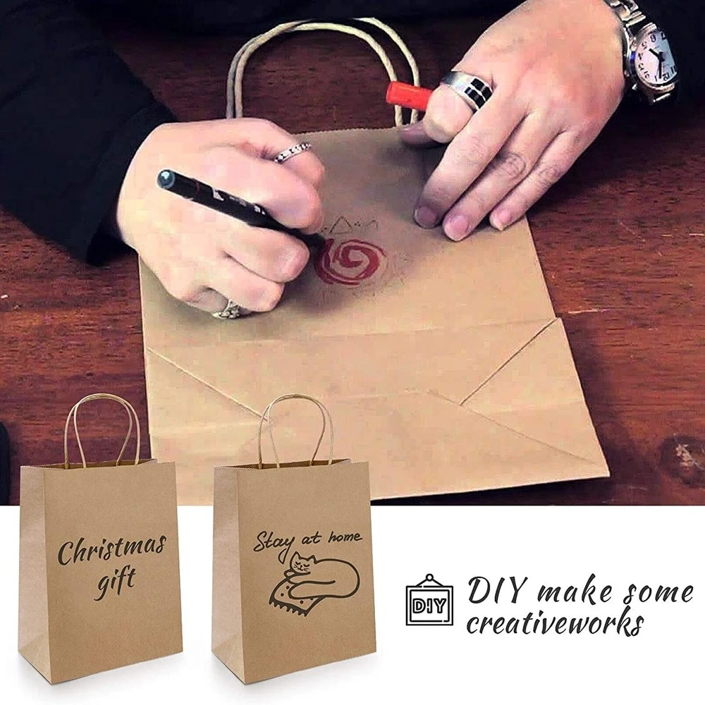 15x8x28cm kağıt torbalar Kraft çanta, katı renk hediye keseleri doğum günü partisi için kolları ile zanaat bakkal perakende alışveriş iş