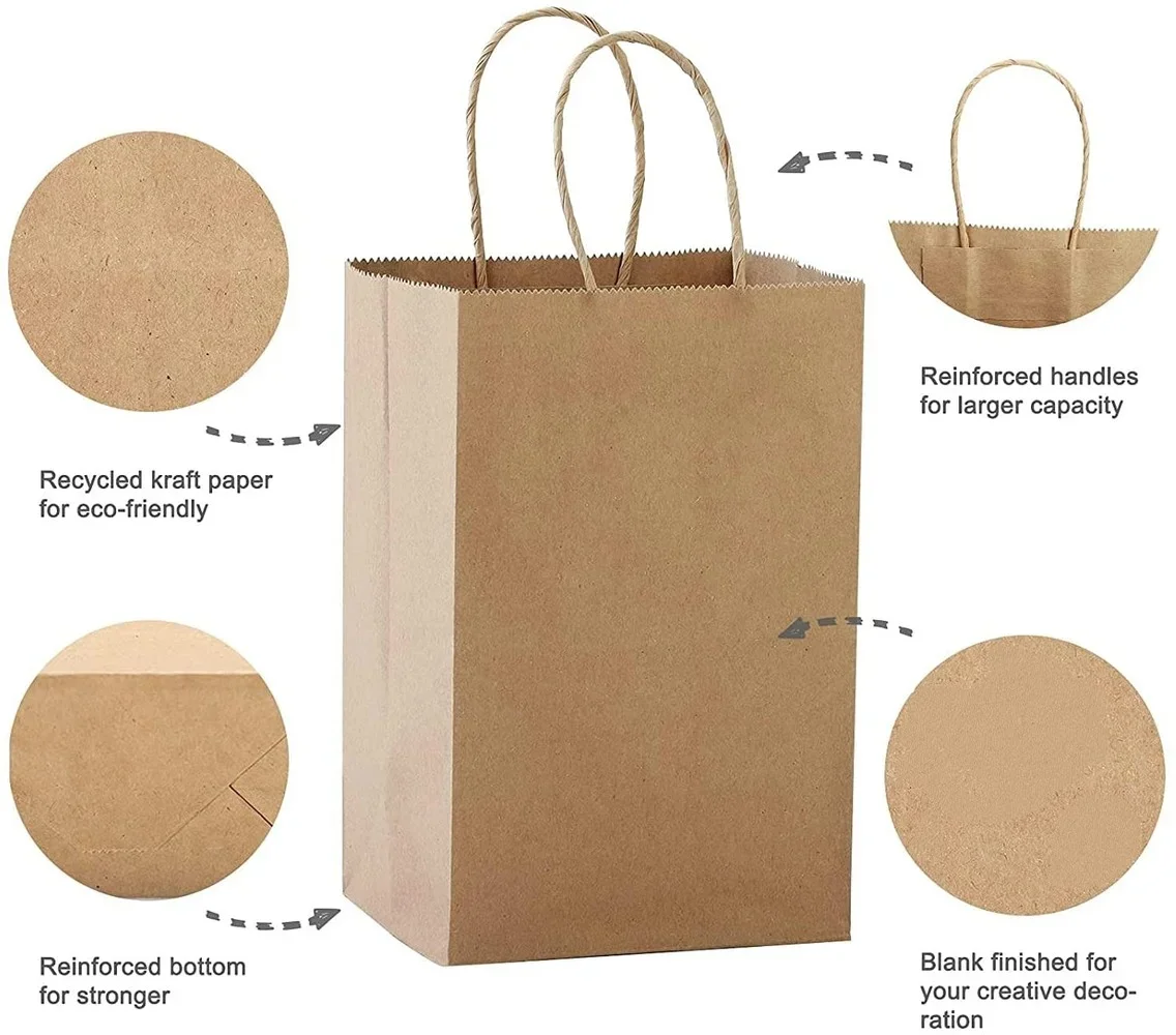 15x8x28cm kağıt torbalar Kraft çanta, katı renk hediye keseleri doğum günü partisi için kolları ile zanaat bakkal perakende alışveriş iş - Görsel 6