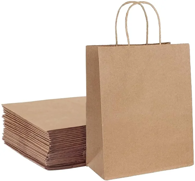 15x8x28cm kağıt torbalar Kraft çanta, katı renk hediye keseleri doğum günü partisi için kolları ile zanaat bakkal perakende alışveriş iş - Görsel 9