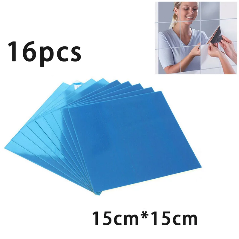 16 adet 15CM kare ayna cam karo duvar çıkartmaları çıkartma mozaik ev dekor 3D duvar çıkartması ev oturma odası için yatak odası dekoru