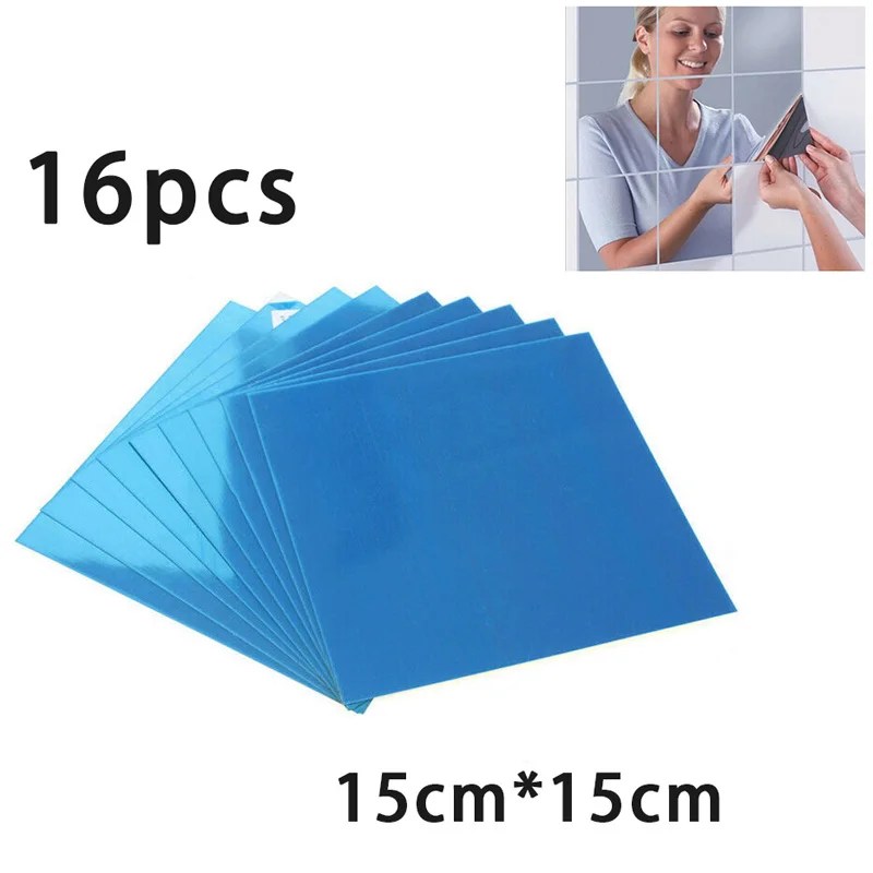 16 adet 15CM kare ayna cam karo duvar çıkartmaları çıkartma mozaik ev dekor 3D duvar çıkartması ev oturma odası için yatak odası dekoru - Görsel 5