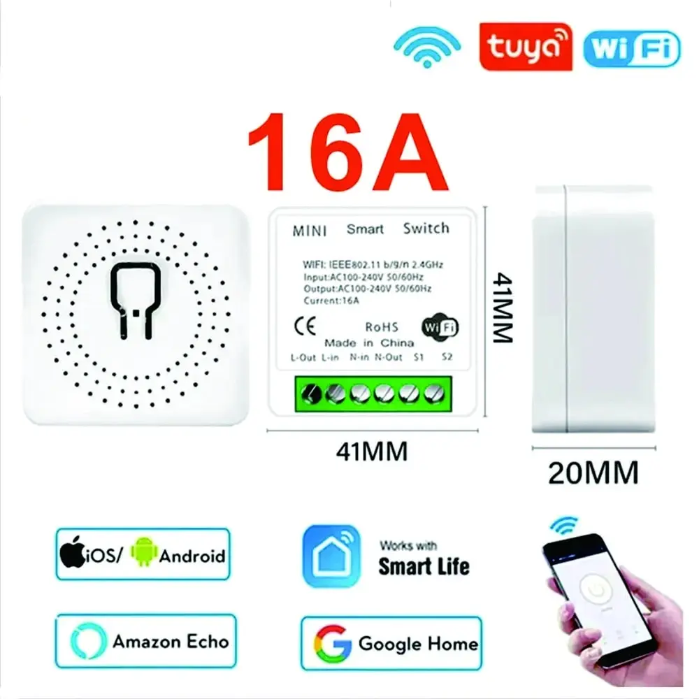 16A WiFi akıllı anahtarı DIY kablosuz Tuya akıllı ev Alexa Yandex Alice Mini Interruptor iki yönlü ses kontrolü akıllı yaşam