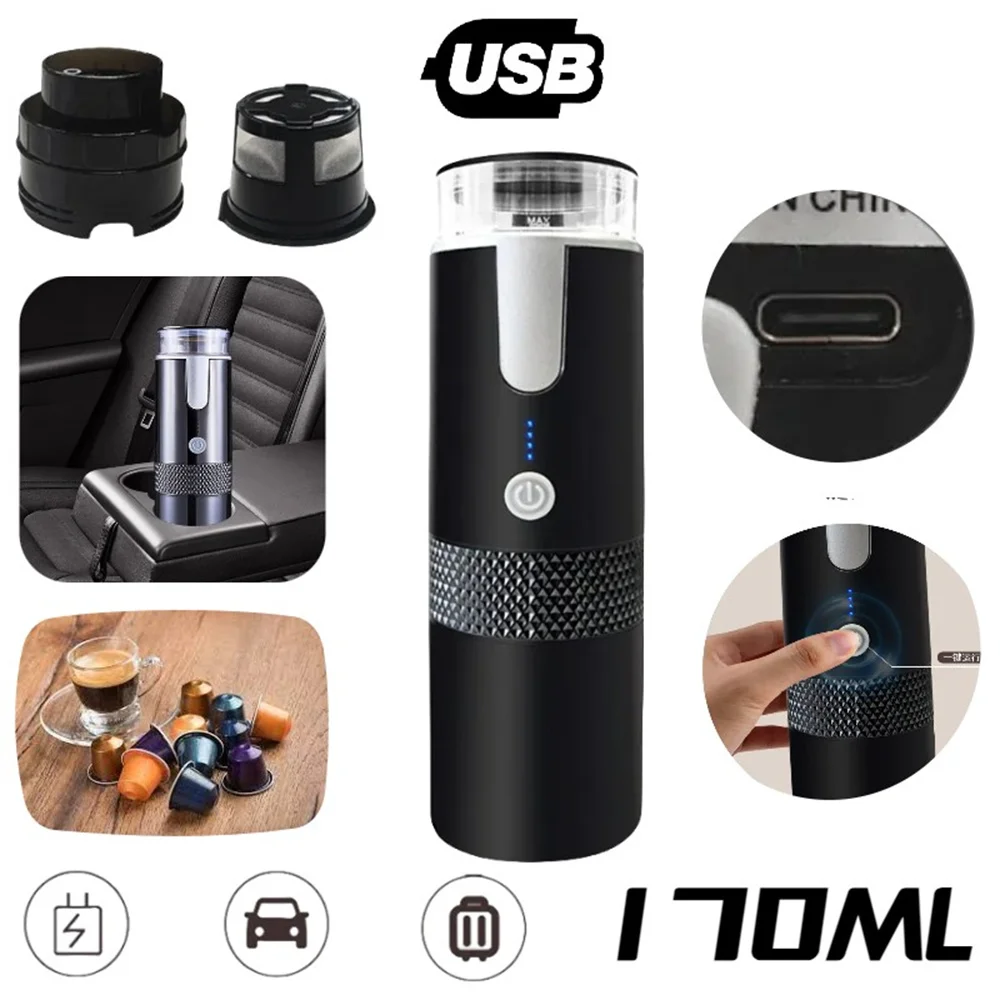 170ML taşınabilir kahve makinesi Espresso elektrikli kahve makinesi kapsül zemin kahve makinesi araba kamp seyahat için DC güç