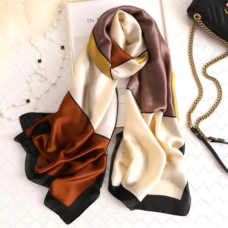 180*90cm lüks marka kadın yaz ipek eşarplar şal bayan Wrap yumuşak kadın tasarımcı plaj bandana foulard susturucu pareo - Görsel 2